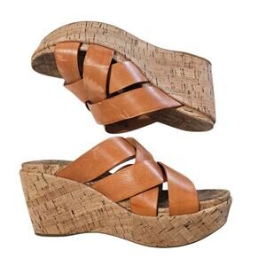 KORK-EASE Aria Wedge Sandal in Orange Leather Size 8